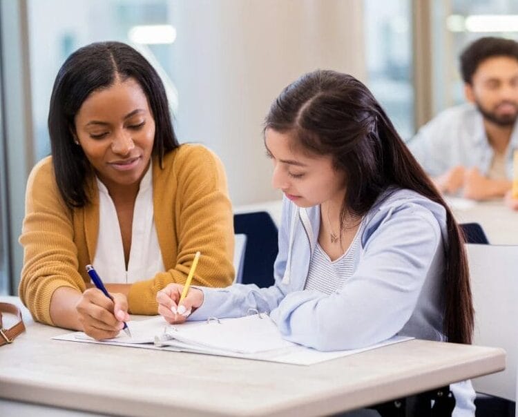 Students taking notes during a class