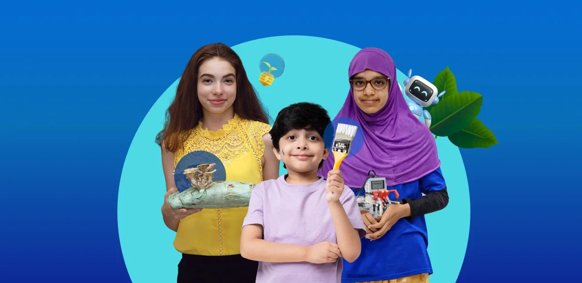 students with experiments and robots